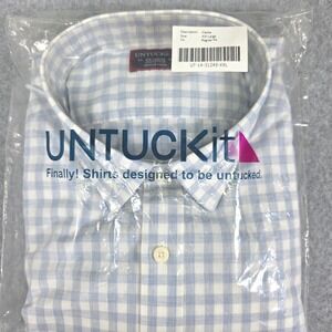 UNTUCKit Clarke Men XXL Shirt Blue Gingham Check Short Sleeve Casual Button Down